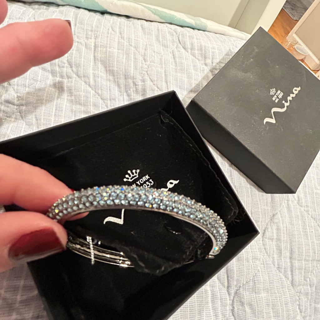 Nwt Nina 7mm B-Aaron Half Pave Light Blue Aquamarine Swarovski Crystal Hinge Br